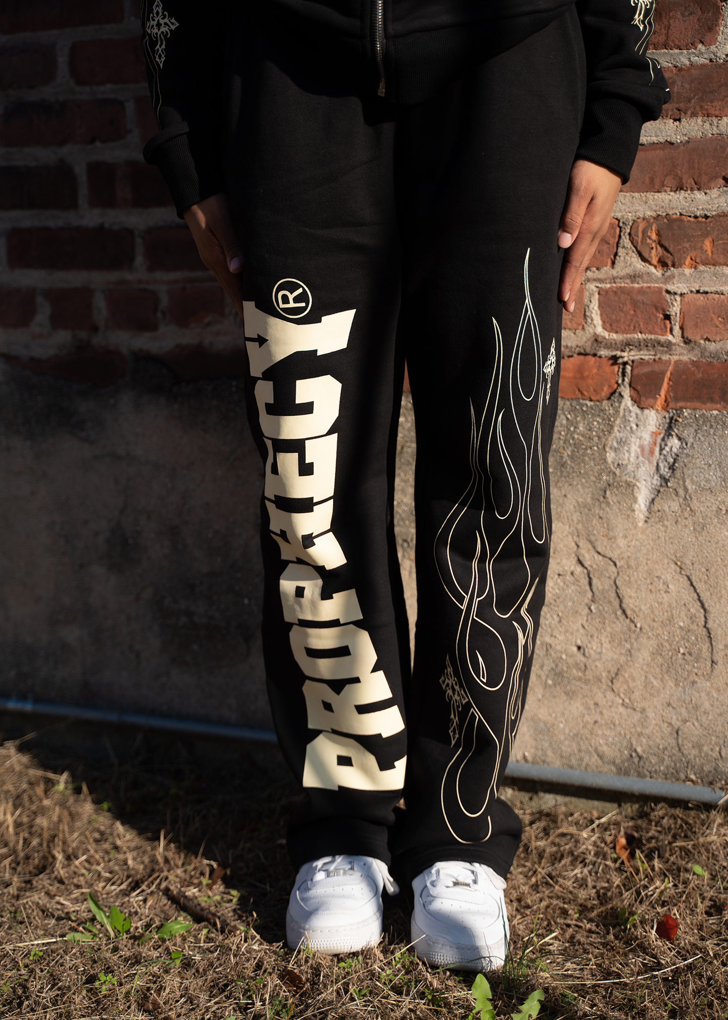 A pair of designer streetwear sweat pants