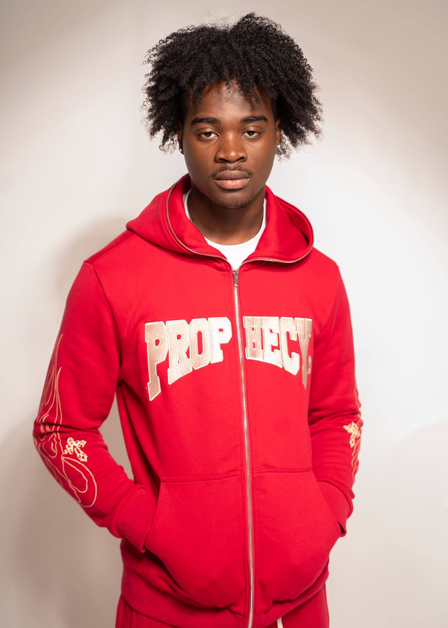 Red essentials zip up streetwear hoodie 