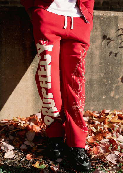 red flared streetwear sweatpants 