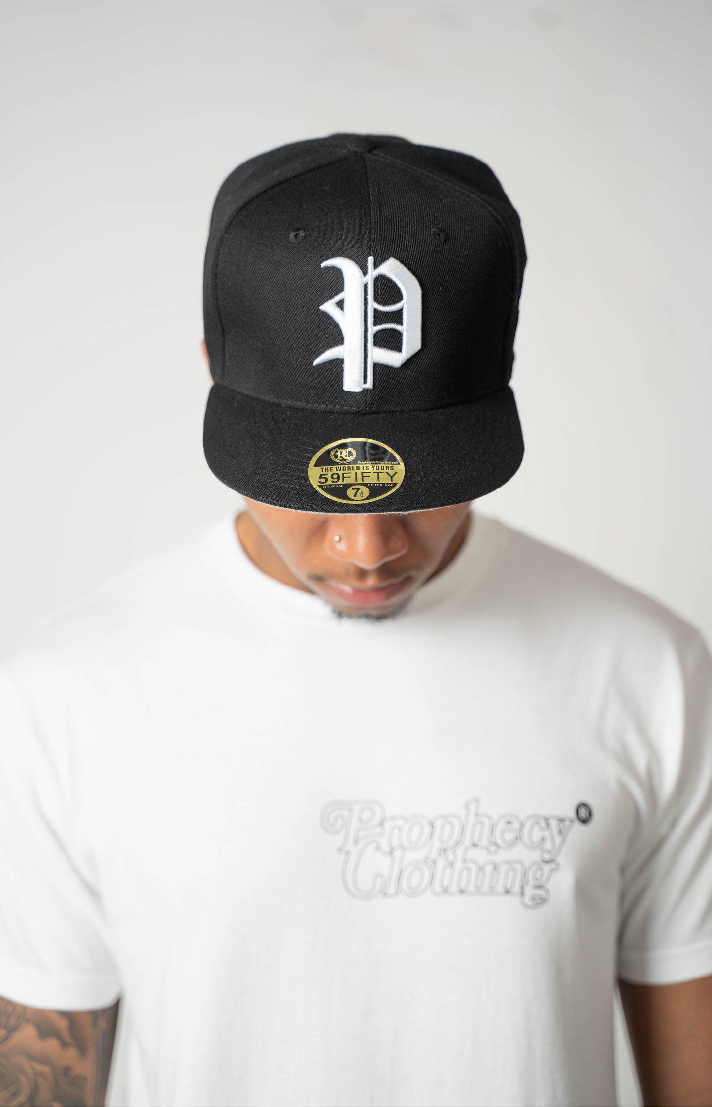black and white fitted cap